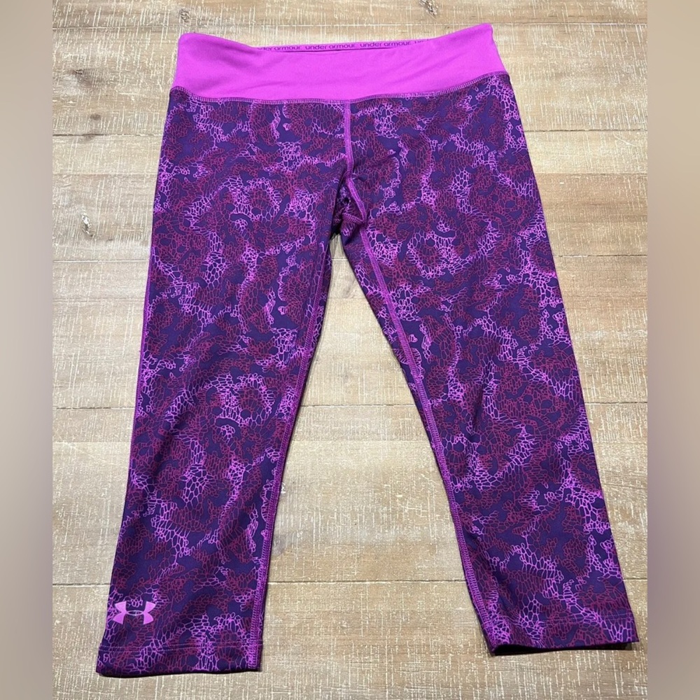 Under Armour Women’s Fitted Cropped Purple Heat Gear Leggings Sz Small